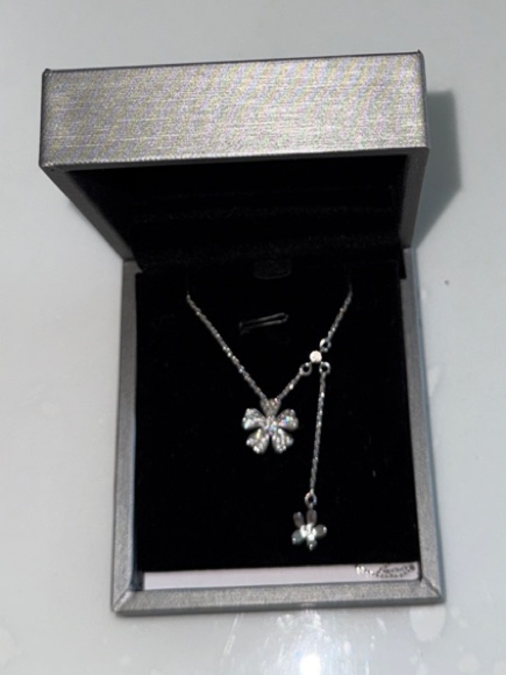 Sterling Silver Clover Pendant Necklace in Silver - Sparkling Floral Drop - Picture 3 of 3